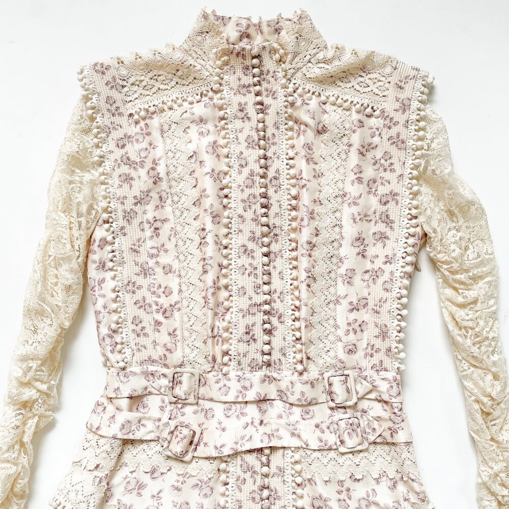 Zimmermann Sabotage Shirt Dress Floral Silk Mini Dress Size AU 1 US 6 NEW - Picture 6 of 14